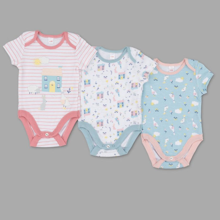 Picture of T20547: BABY GIRLS ORGANIC COTTON 3 PACK BODYSUITS